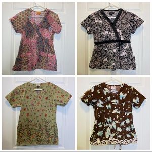4 XS Medical Dental Scrub Tops Uniform Shirts EUC